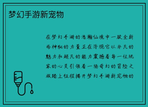 梦幻手游新宠物